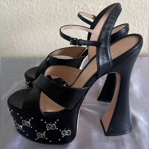 Gucci Interlocking G Logo Platform Ankle Strap Sandals Heels Shoes $1290 - Picture 15 of 16